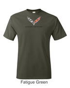Corvette C7 Emblem printed on mens shirt. Great for the American car fan