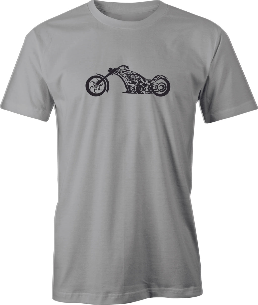 Custom Build Flamed Harley Chopper Drawing printed on men's T shirt