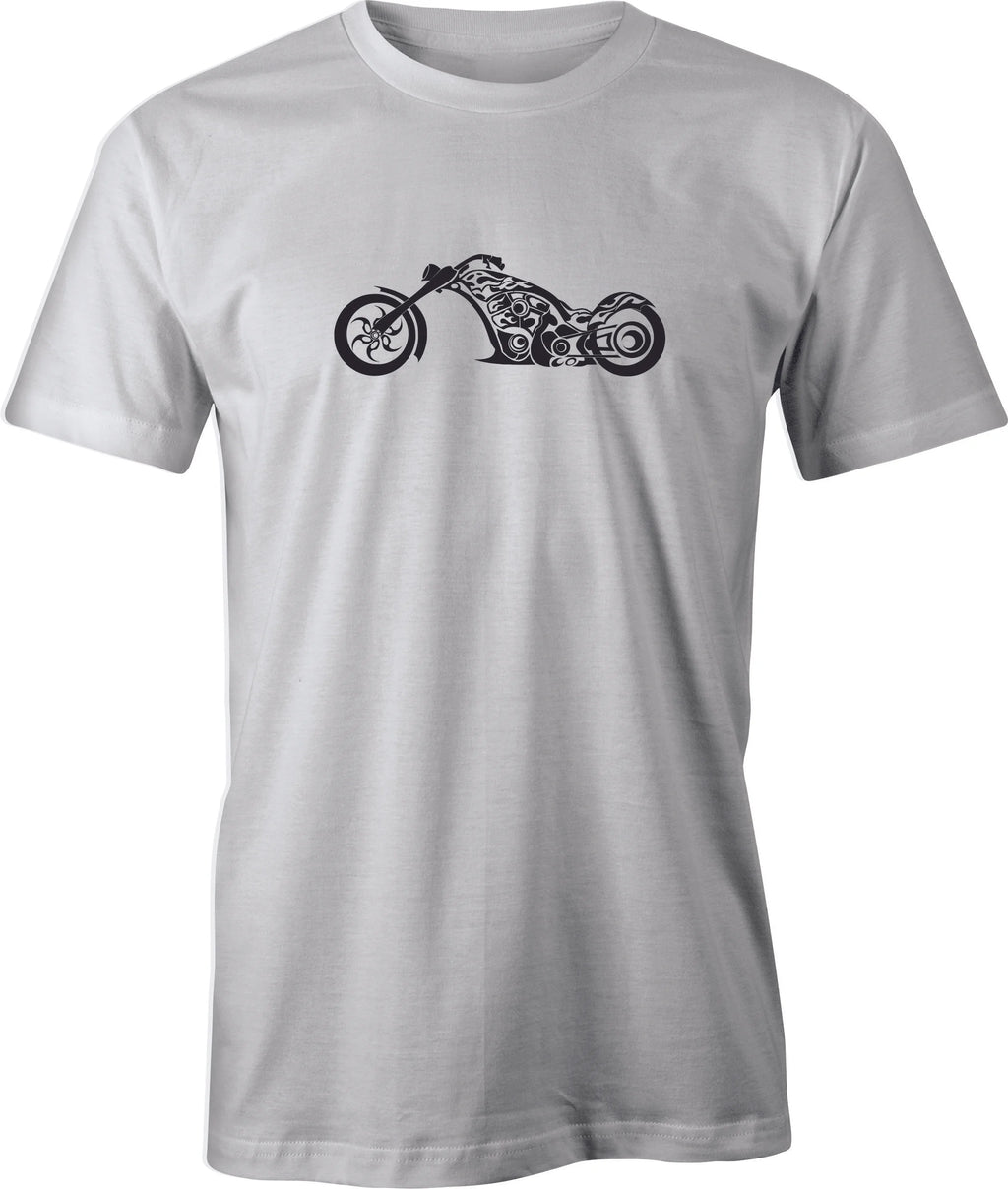 Custom Build Flamed Harley Chopper Drawing printed on men's T shirt