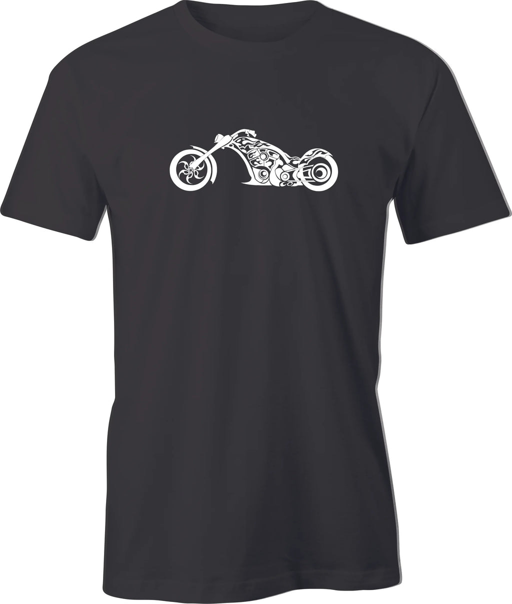 Custom Build Flamed Harley Chopper Drawing printed on men's T shirt