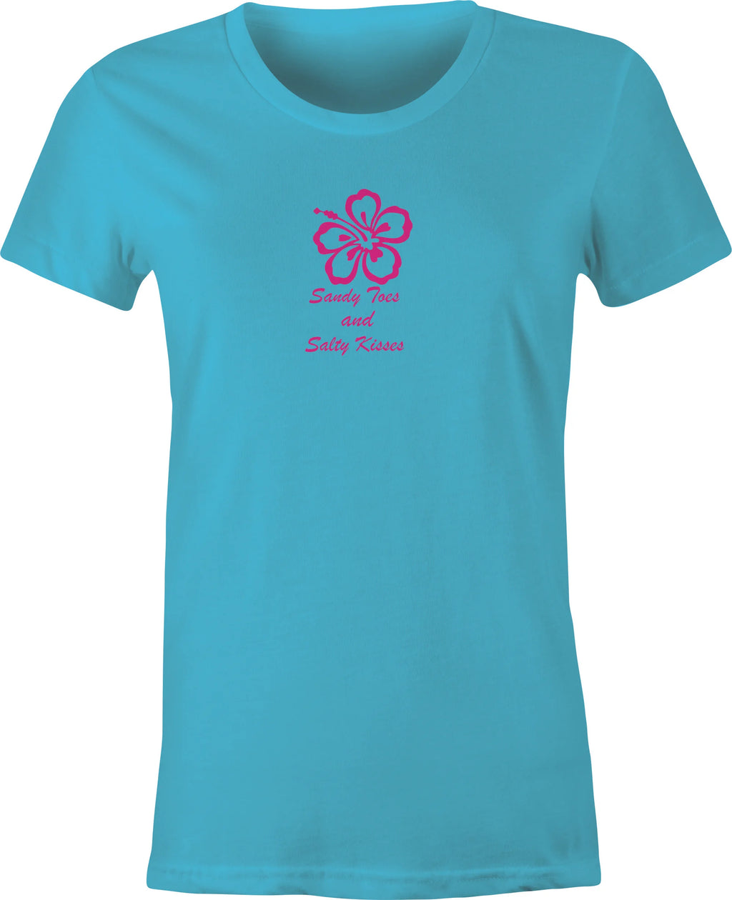 Hibiscus with Sandy Toes and Salty Kisses Script printed on Women's T shirt