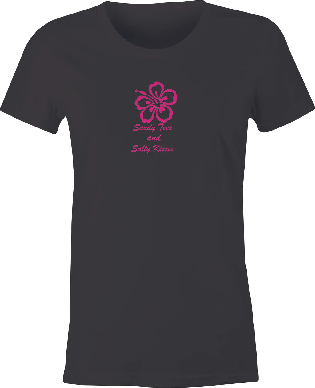 Hibiscus with Sandy Toes and Salty Kisses Script printed on Women's T shirt