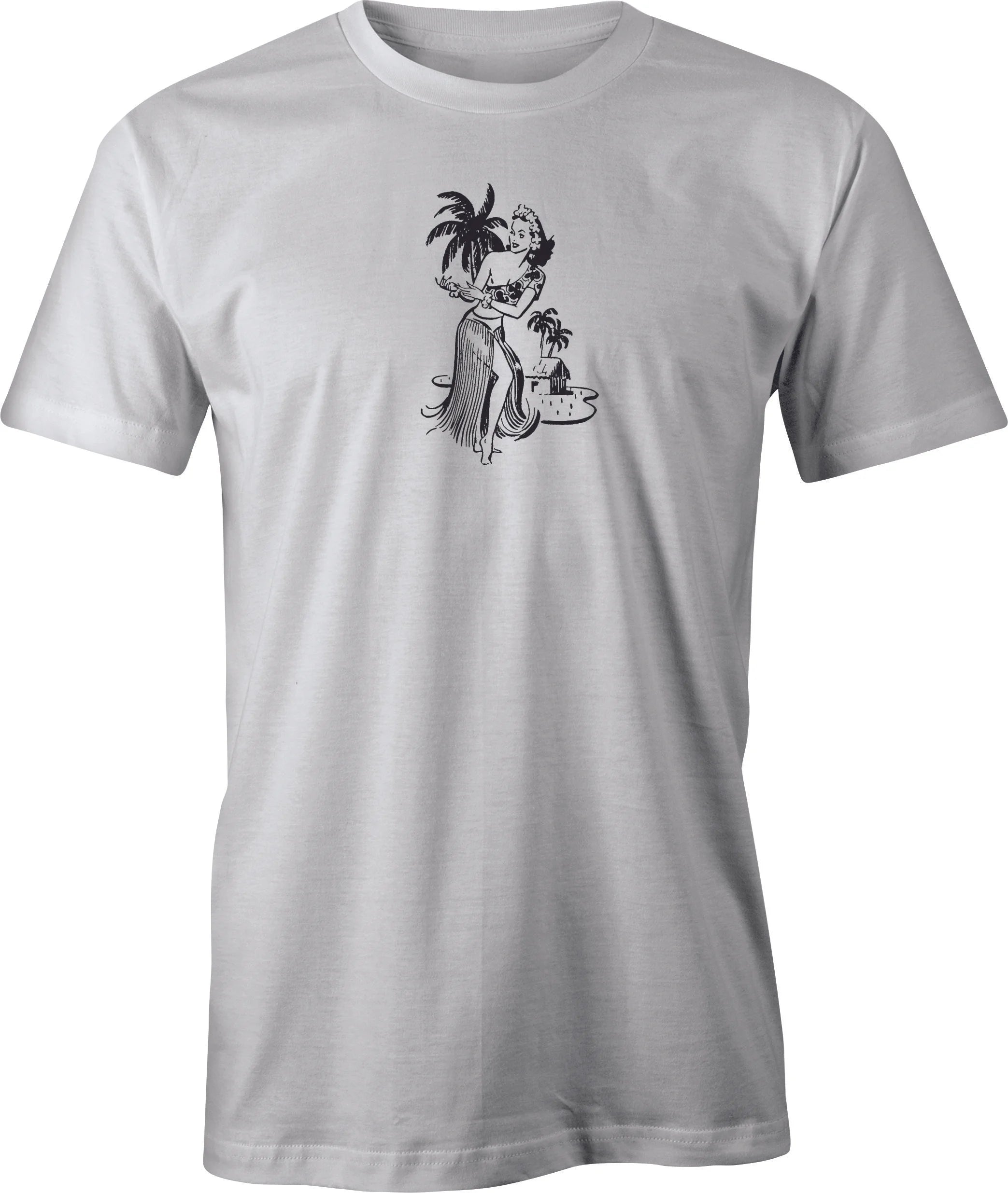 Vintage 40's Hawaii Hula tattoo drawing printed on Men's T shirt