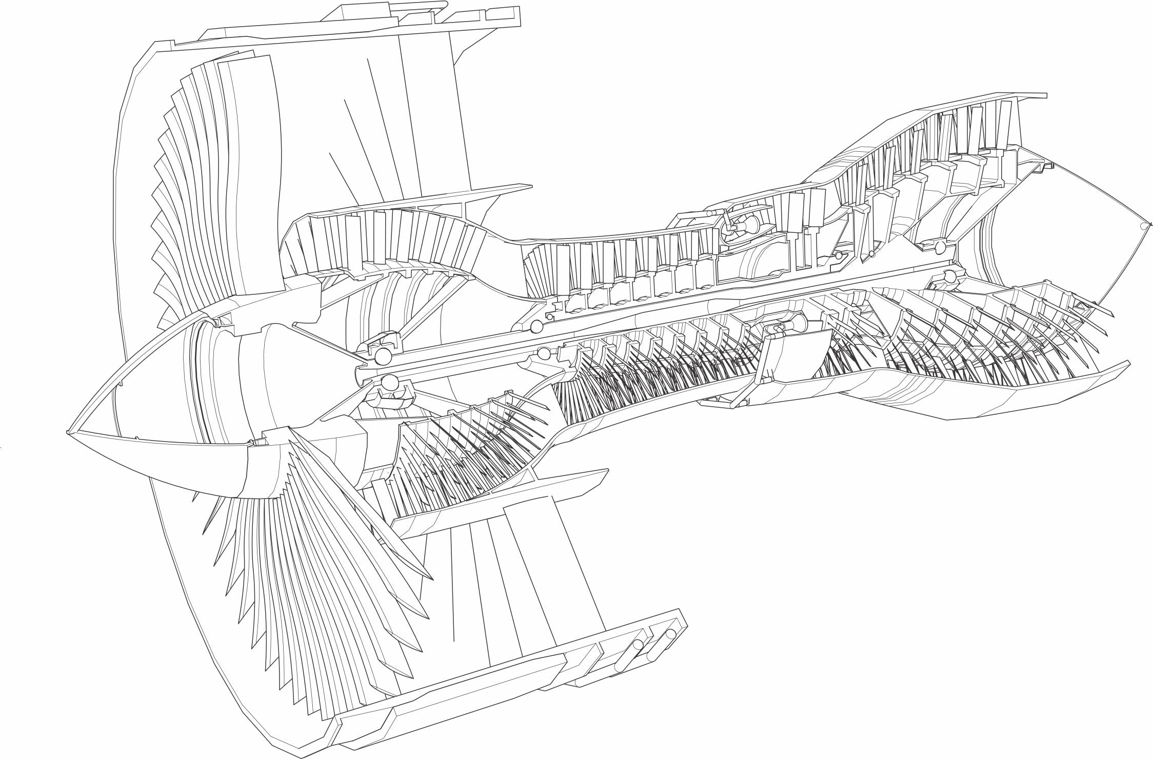 Turbofan Jet engine printed on men's shirt.  Free Shipping. Isometric Jet drawing.