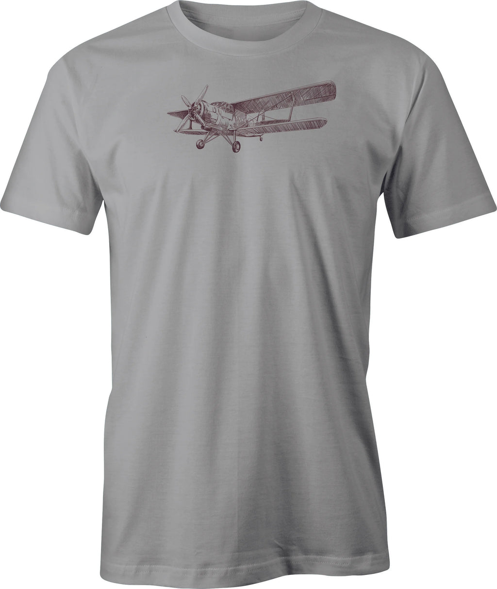 Russian Biplane Line Drawing printed on Men's T shirt