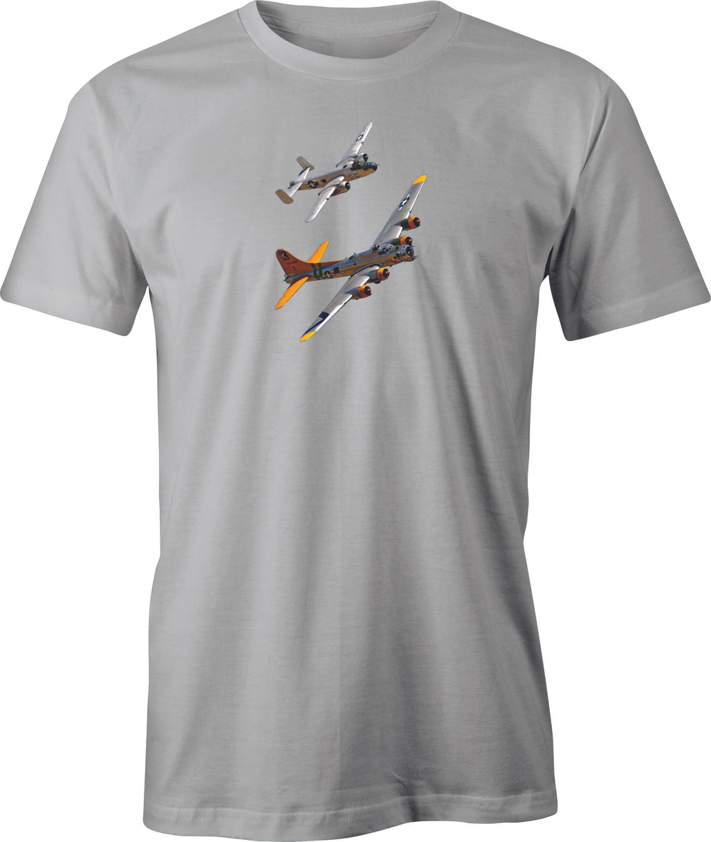 B17 Flying Fortress & B25 Mitchell Flying Formation Image printed Men's T shirt. Free Shipping