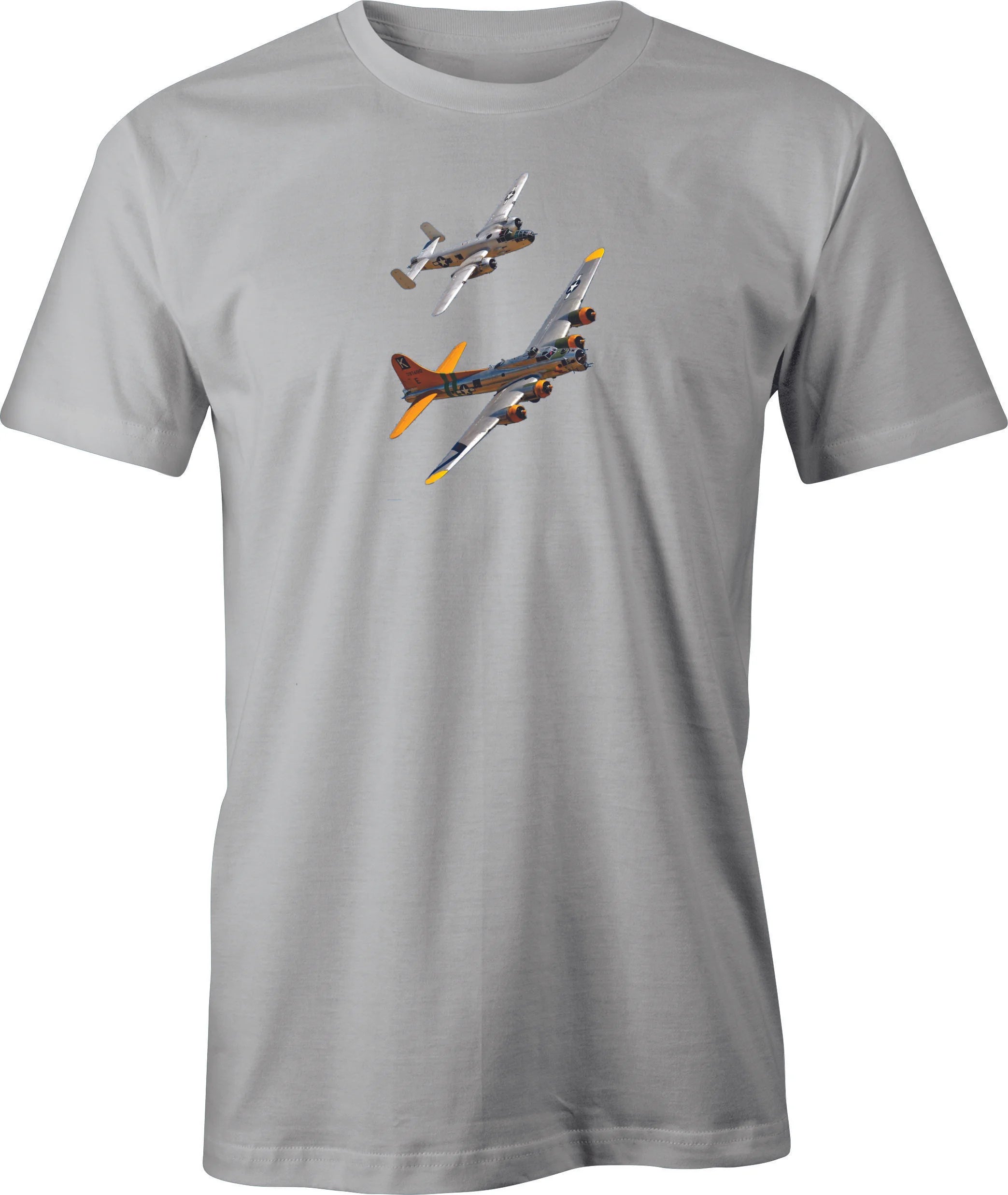 B17 Flying Fortress & B25 Mitchell Flying Formation Image printed Men's T shirt. Free Shipping