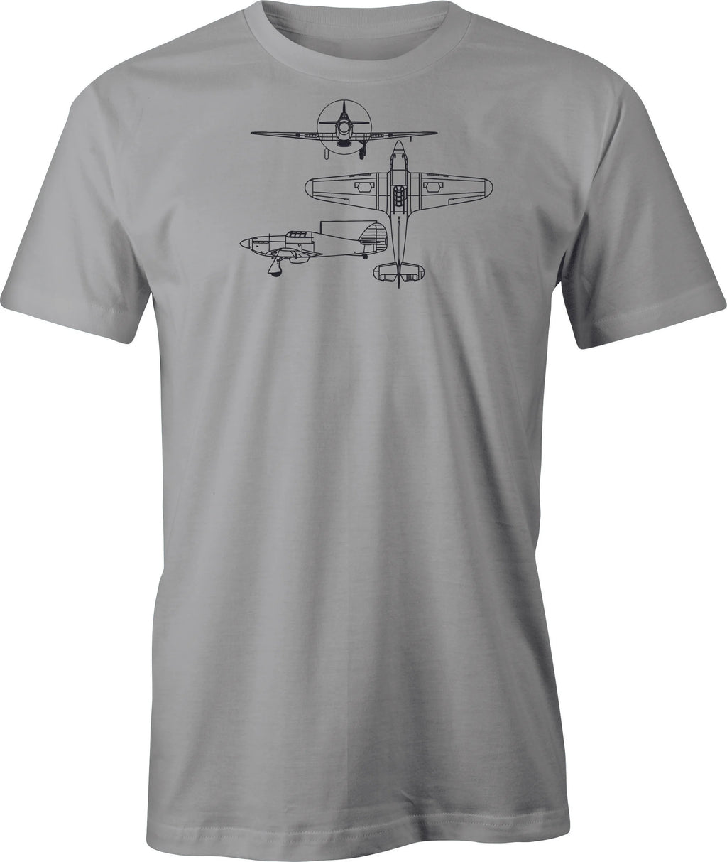 Hawker Hurricane Line Drawing printed on Men's T shirt