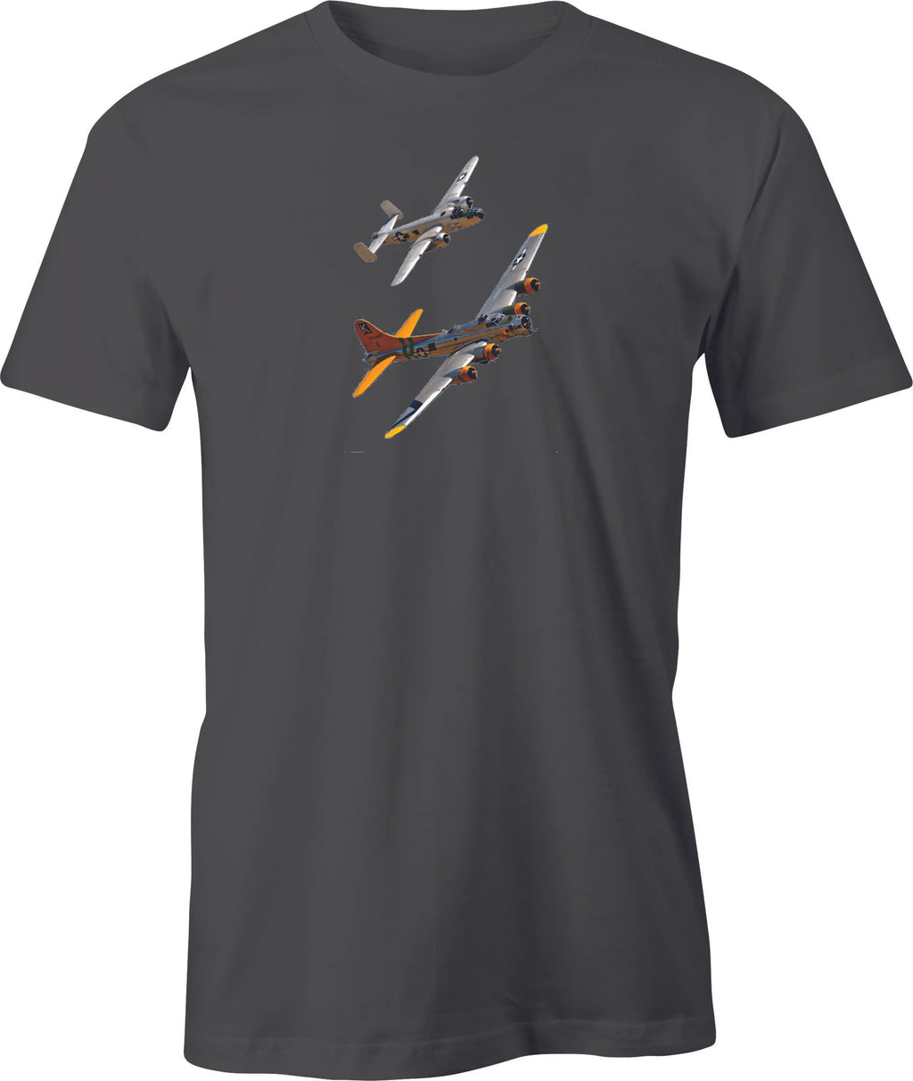 B17 Flying Fortress & B25 Mitchell Flying Formation Image printed Men's T shirt. Free Shipping