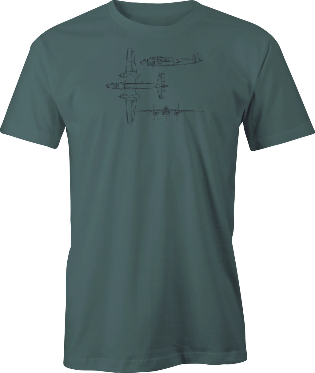 B25 Mitchell Line Drawing printed on Men's T shirt