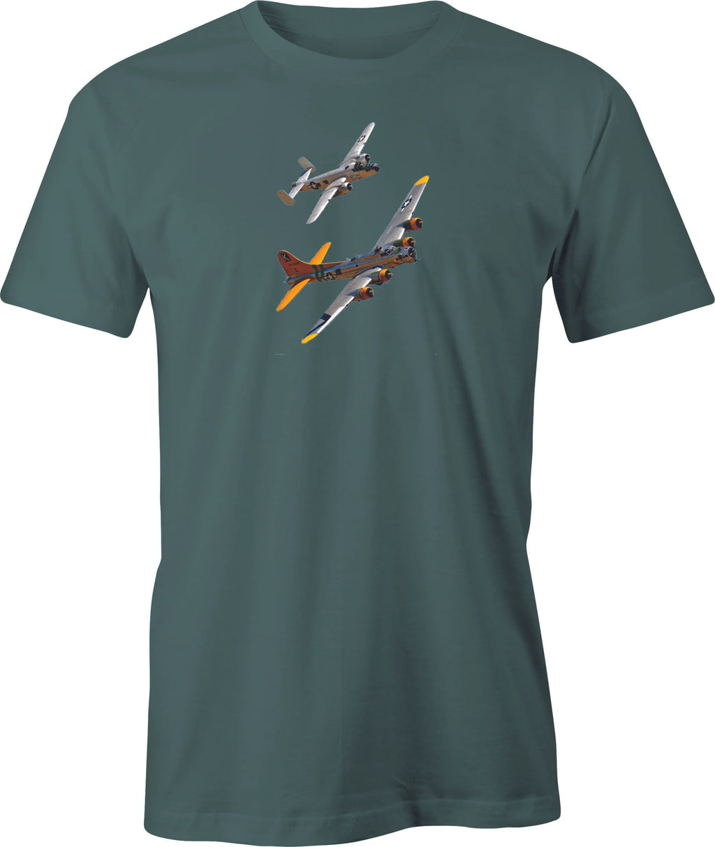 B17 Flying Fortress & B25 Mitchell Flying Formation Image printed Men's T shirt. Free Shipping