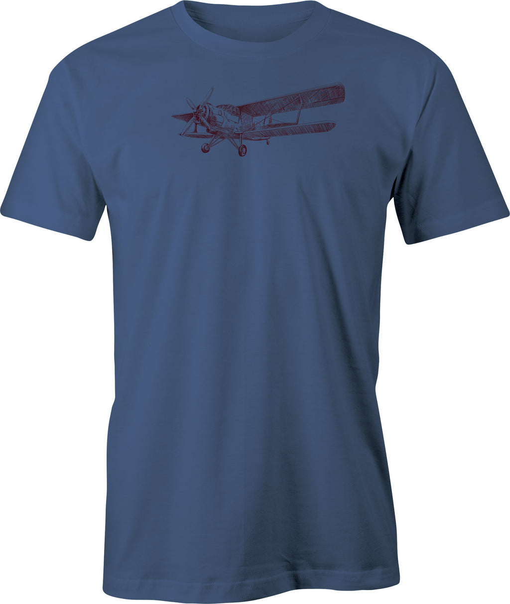 Russian Biplane Line Drawing printed on Men's T shirt