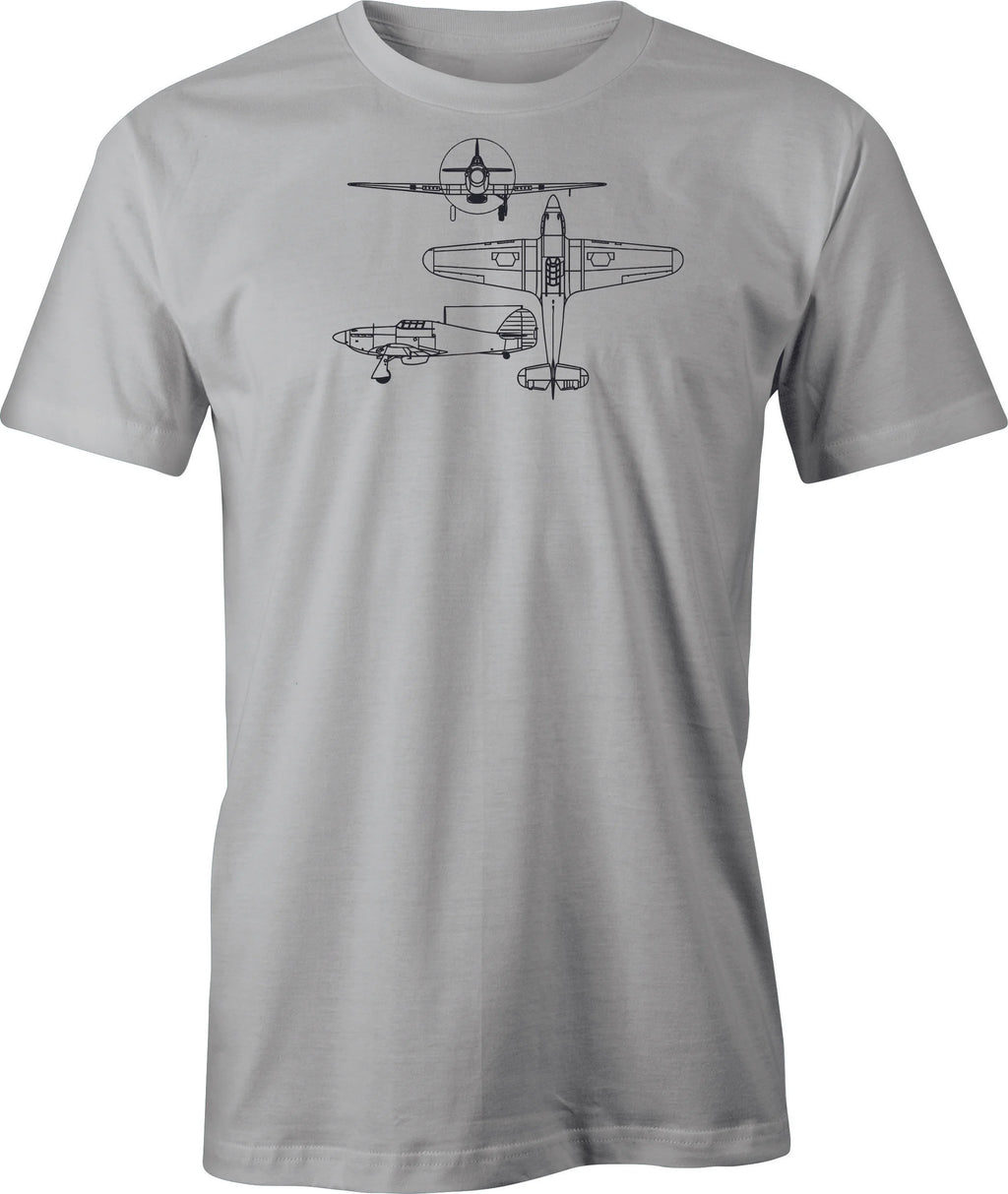 Hawker Hurricane Line Drawing printed on Men's T shirt