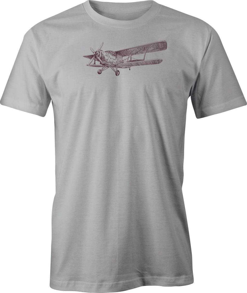Russian Biplane Line Drawing printed on Men's T shirt