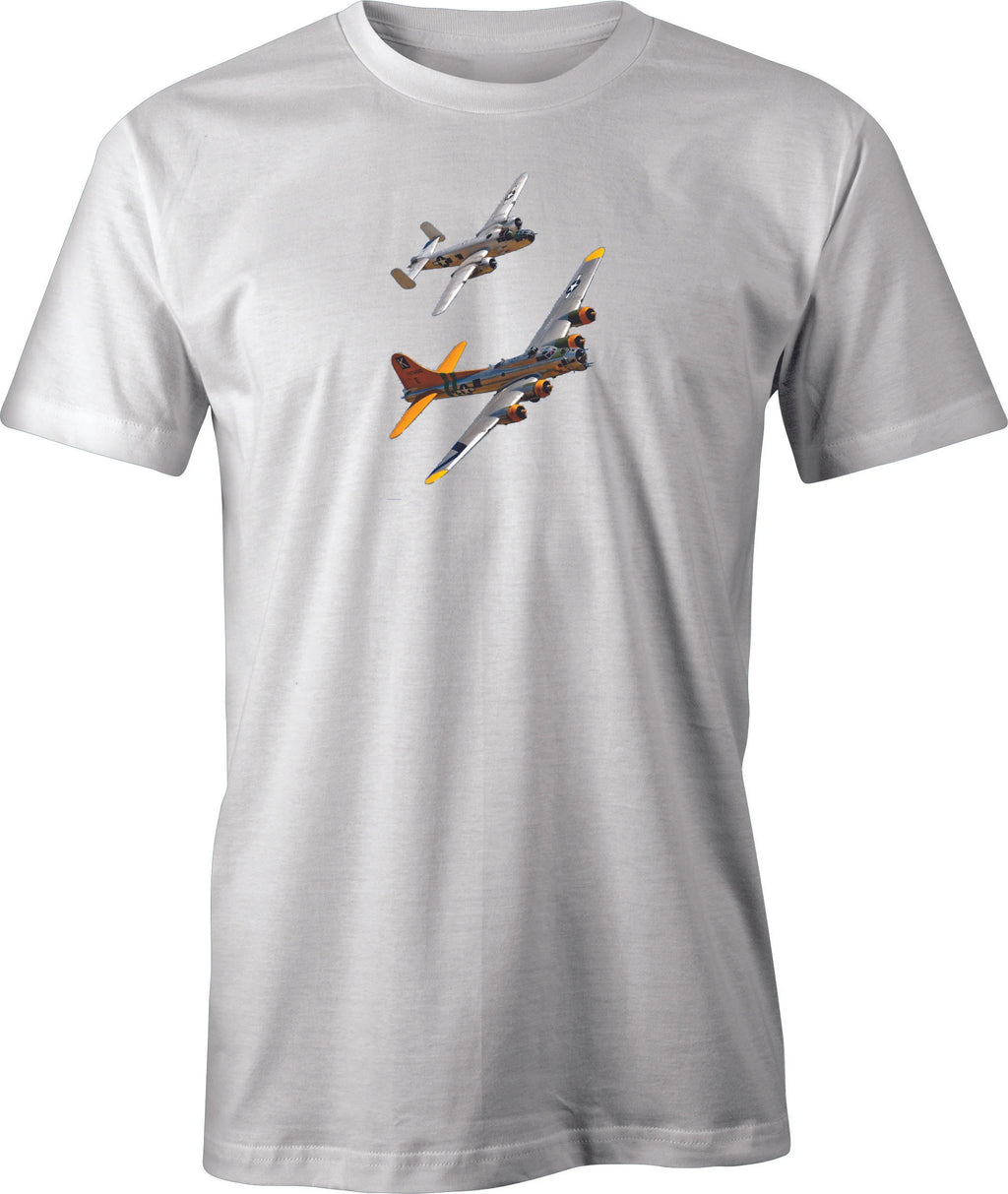 B17 Flying Fortress & B25 Mitchell Flying Formation Image printed Men's T shirt. Free Shipping