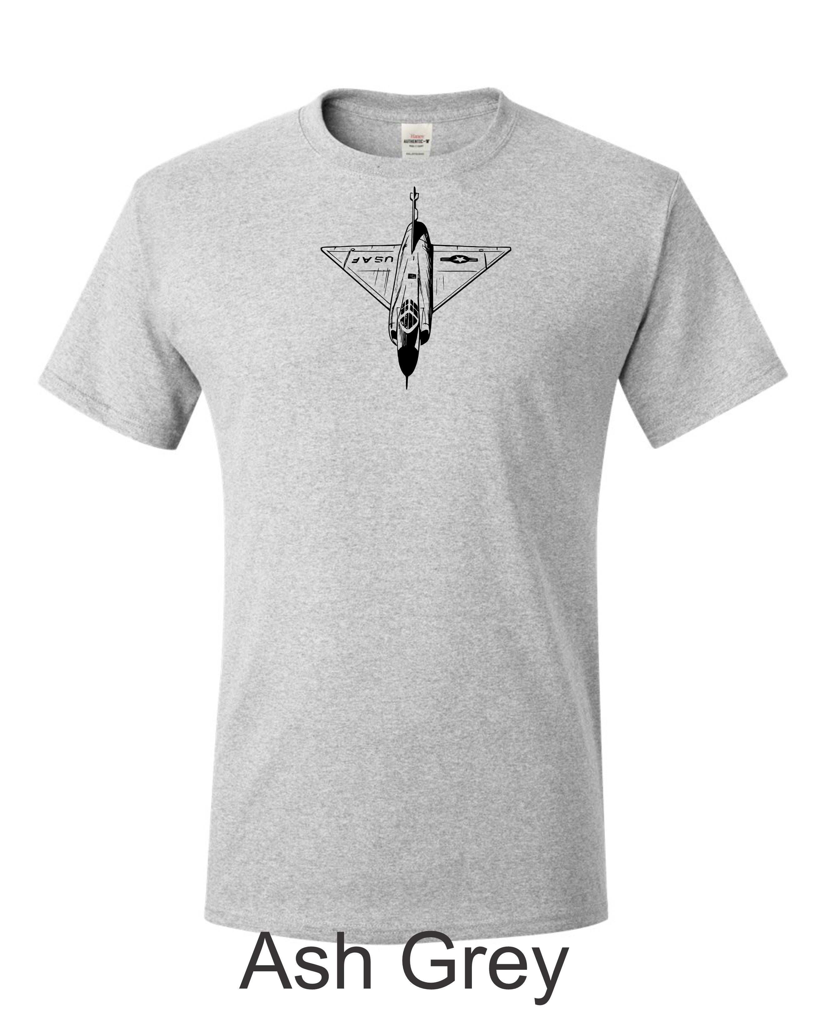 F 106 Delta Dart Drawing printed on men's shirt. Famous Cold War Interceptor. Free shipping.