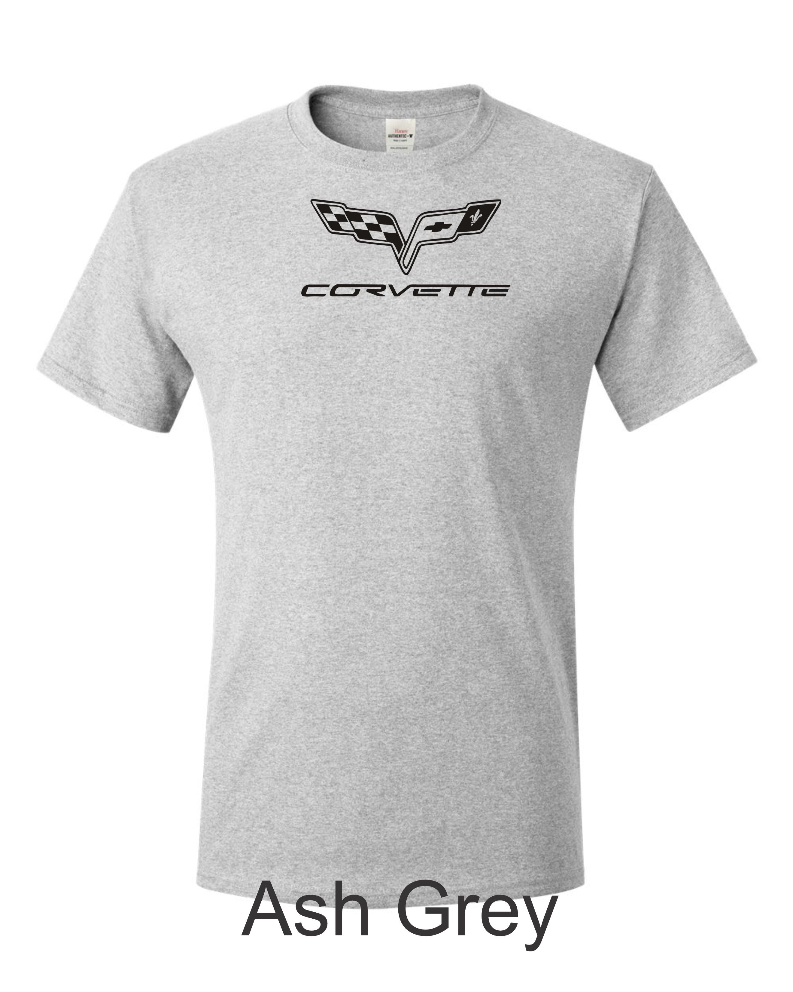 Blacked out C6 Corvette emblem printed on mens shirt. Great gift for car guy.