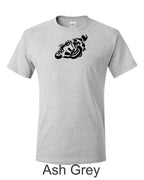 Track bike drawing printed on mens shirt. Great for the road race guy.