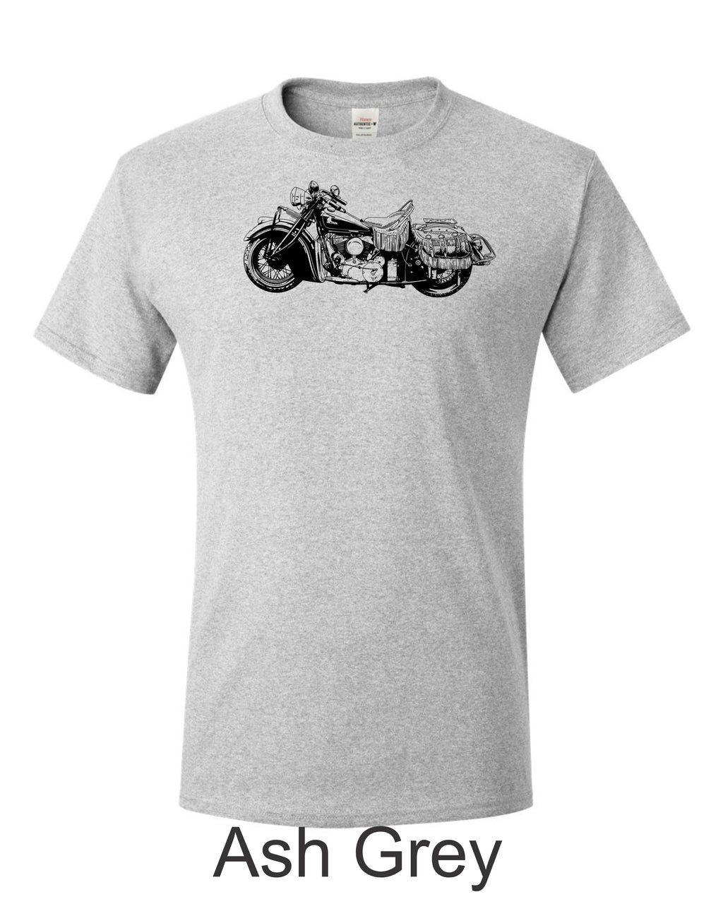 Indian motorcycle drawing printed on men's shirt. Classic 50's Harley motorcycle.