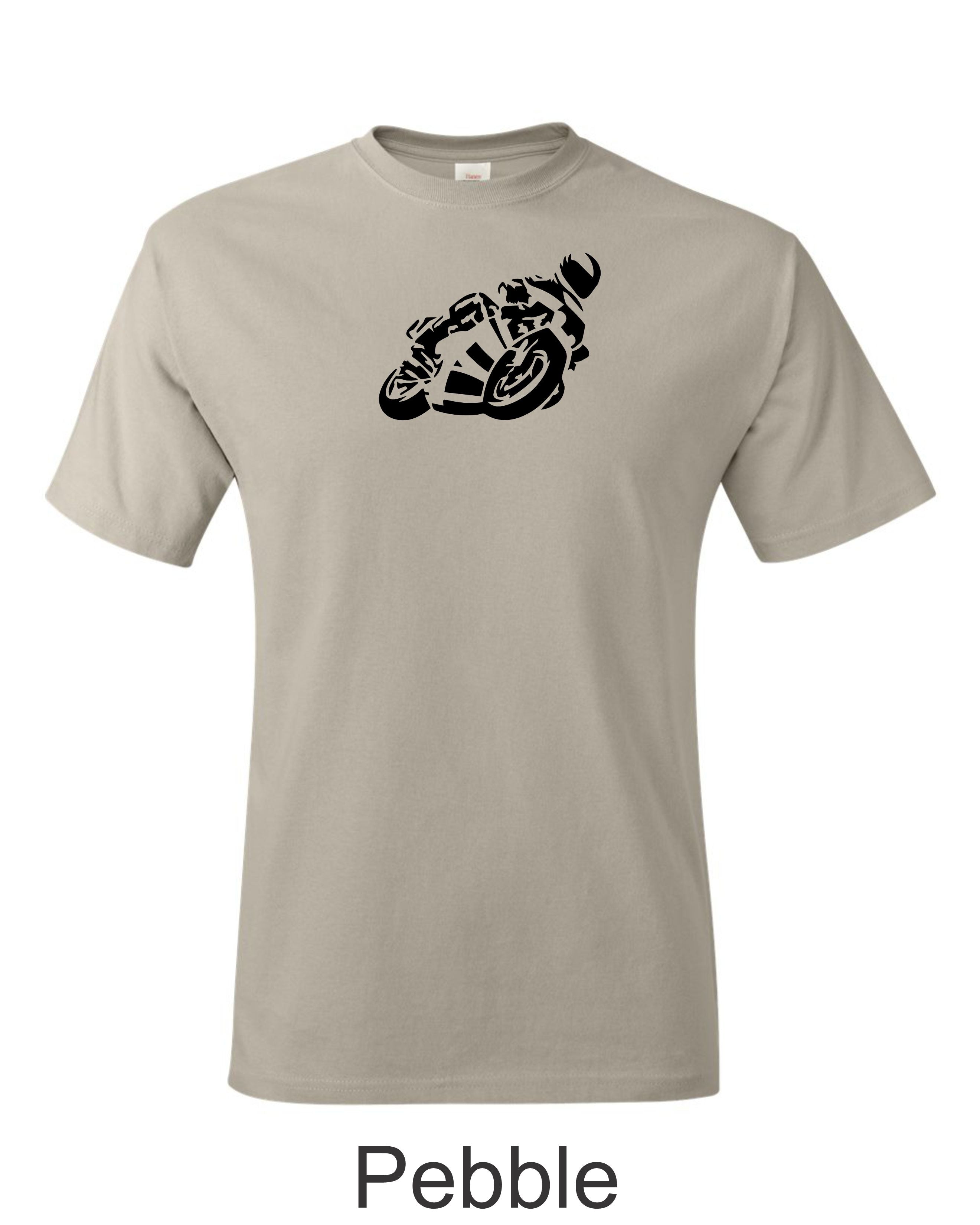 Track bike drawing printed on mens shirt. Great for the road race guy.