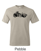 Indian motorcycle drawing printed on men's shirt. Classic 50's Harley motorcycle.