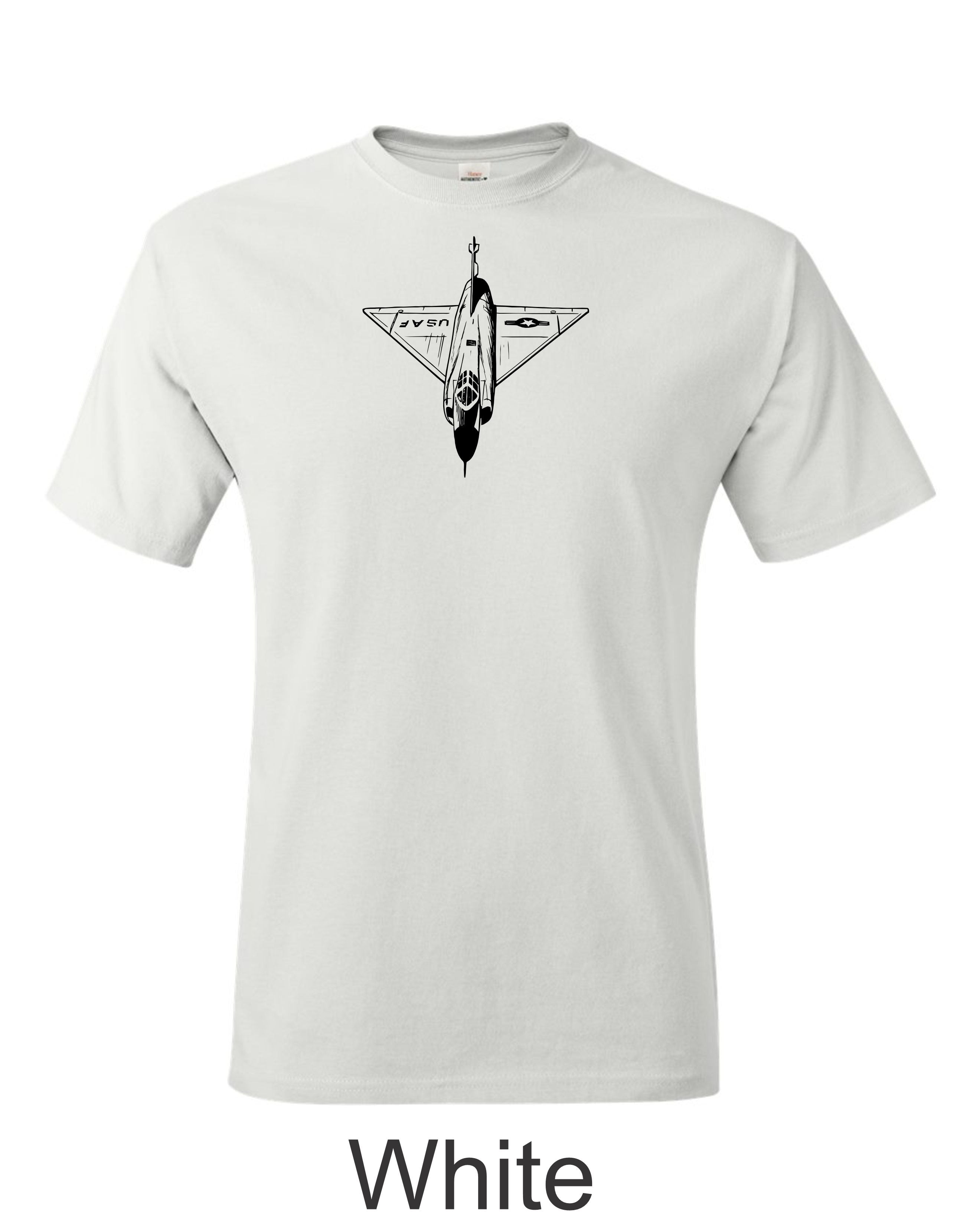F 106 Delta Dart Drawing printed on men's shirt. Famous Cold War Interceptor. Free shipping.
