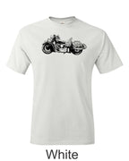 Indian motorcycle drawing printed on men's shirt. Classic 50's Harley motorcycle.