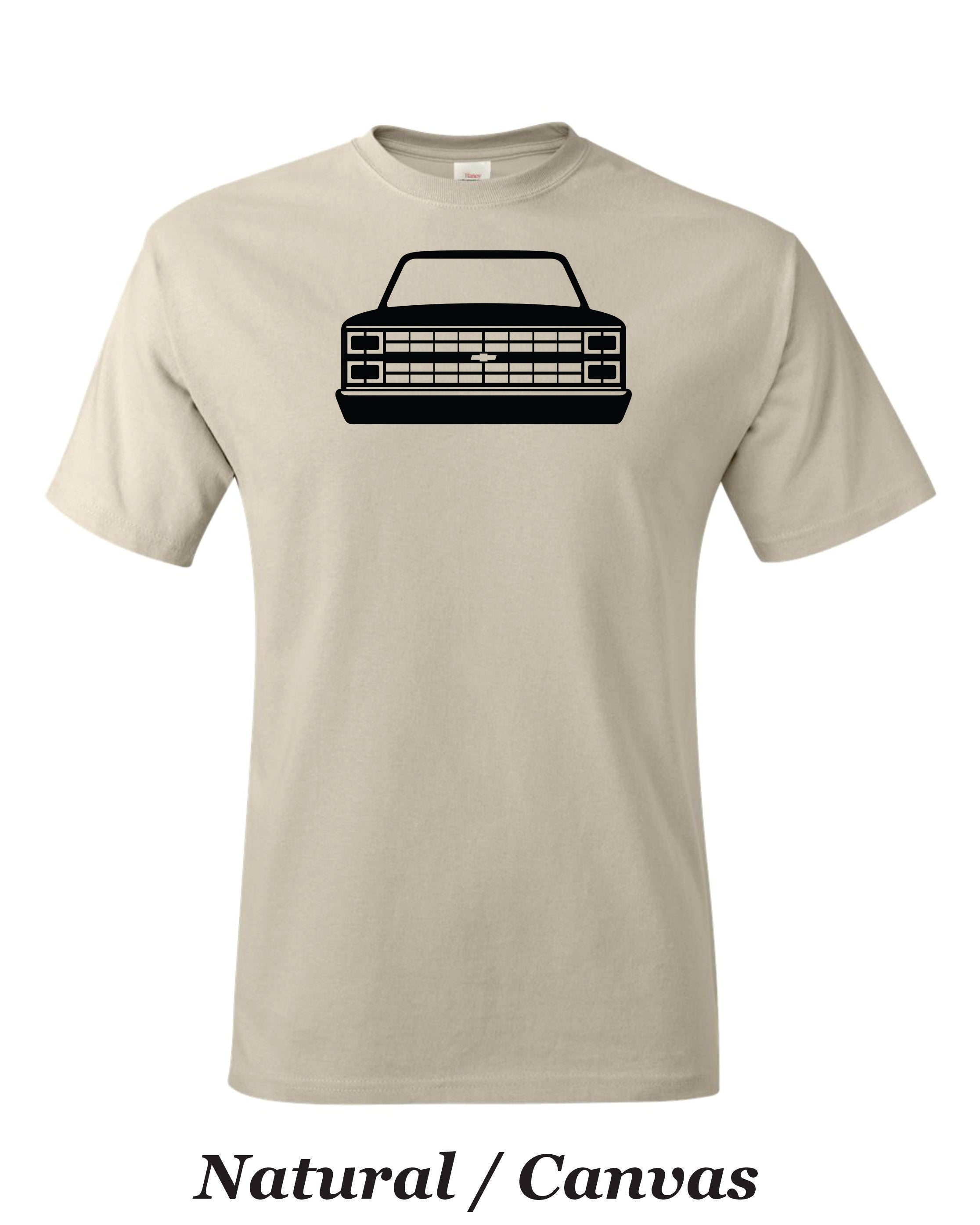 83 Chevy Truck printed on mens shirt. great for the car guy