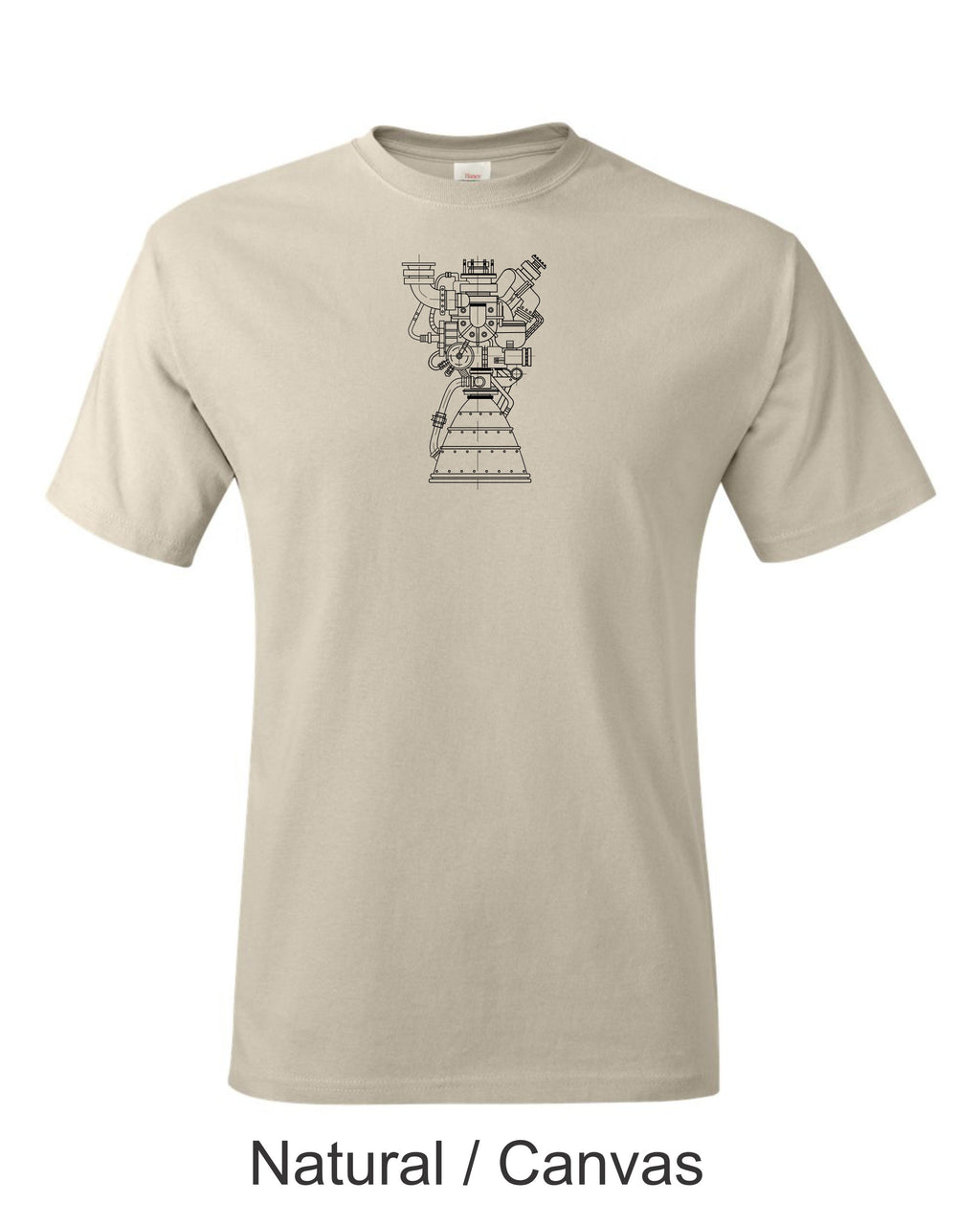 Rocket engine drawing printed on men's shirt.  Great gift for any rocket fan.  Free shipping