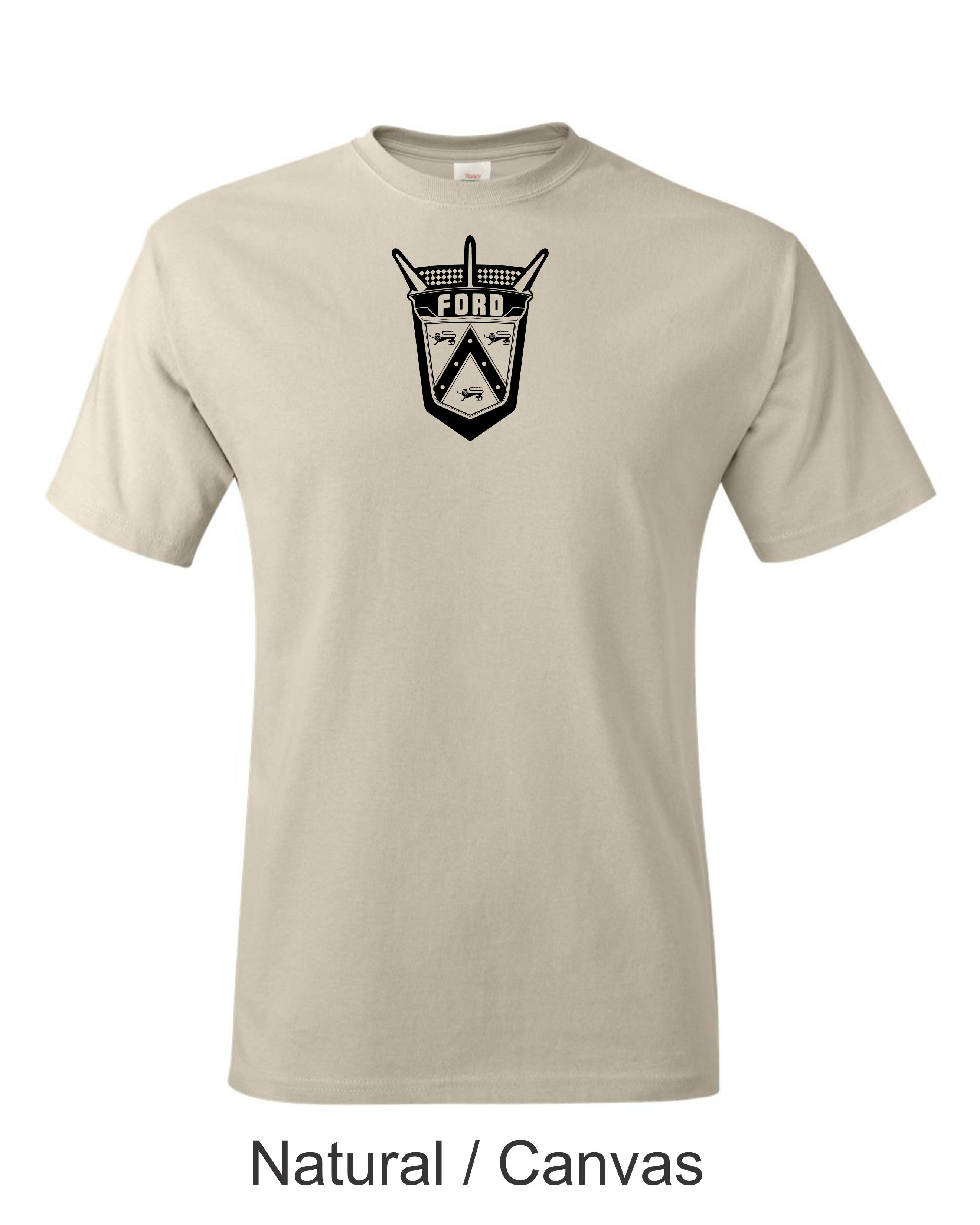 1950" Ford Emblem printed on men's shirt.  Great gift for the classic Ford guy