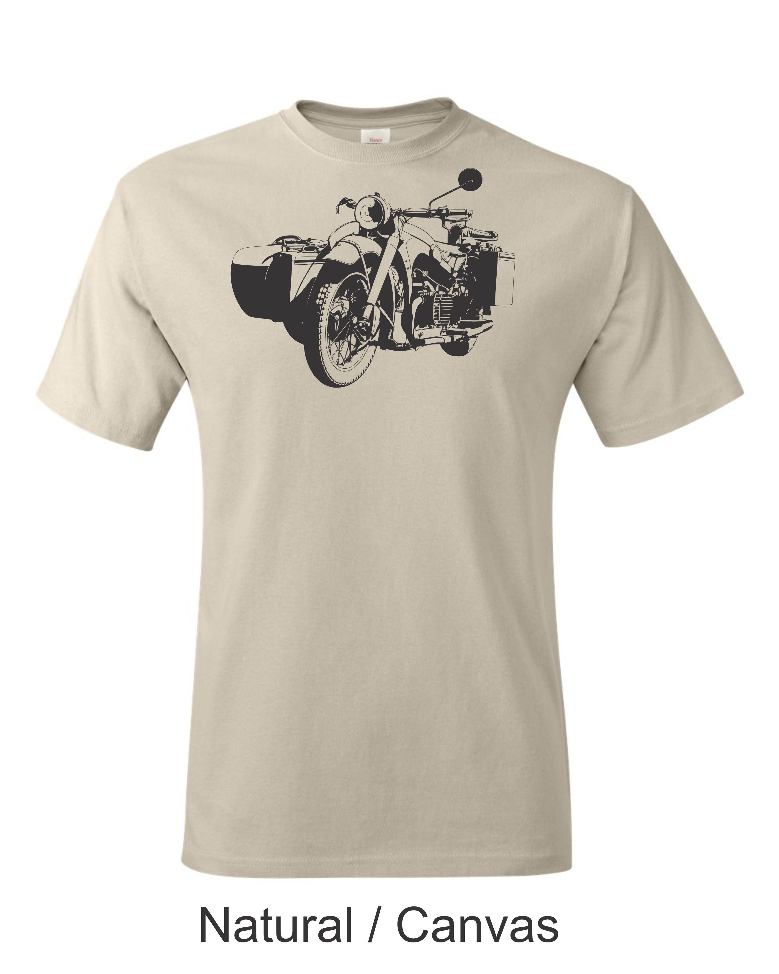 BMW R 75 Sidecar Motorcycle drawing printed on mens shirt. Great gift for the BMW guy.