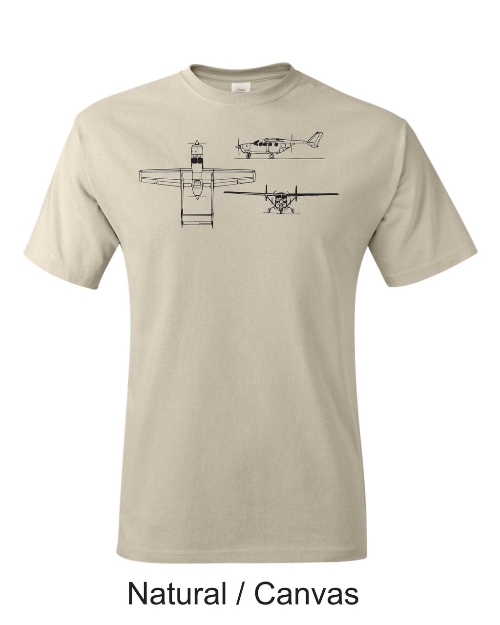 Cessna 337 Skymaster 3 view drawing printed on Men's shirt. Free shipping.