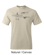 Cessna 337 Skymaster 3 view drawing printed on Men's shirt. Free shipping.