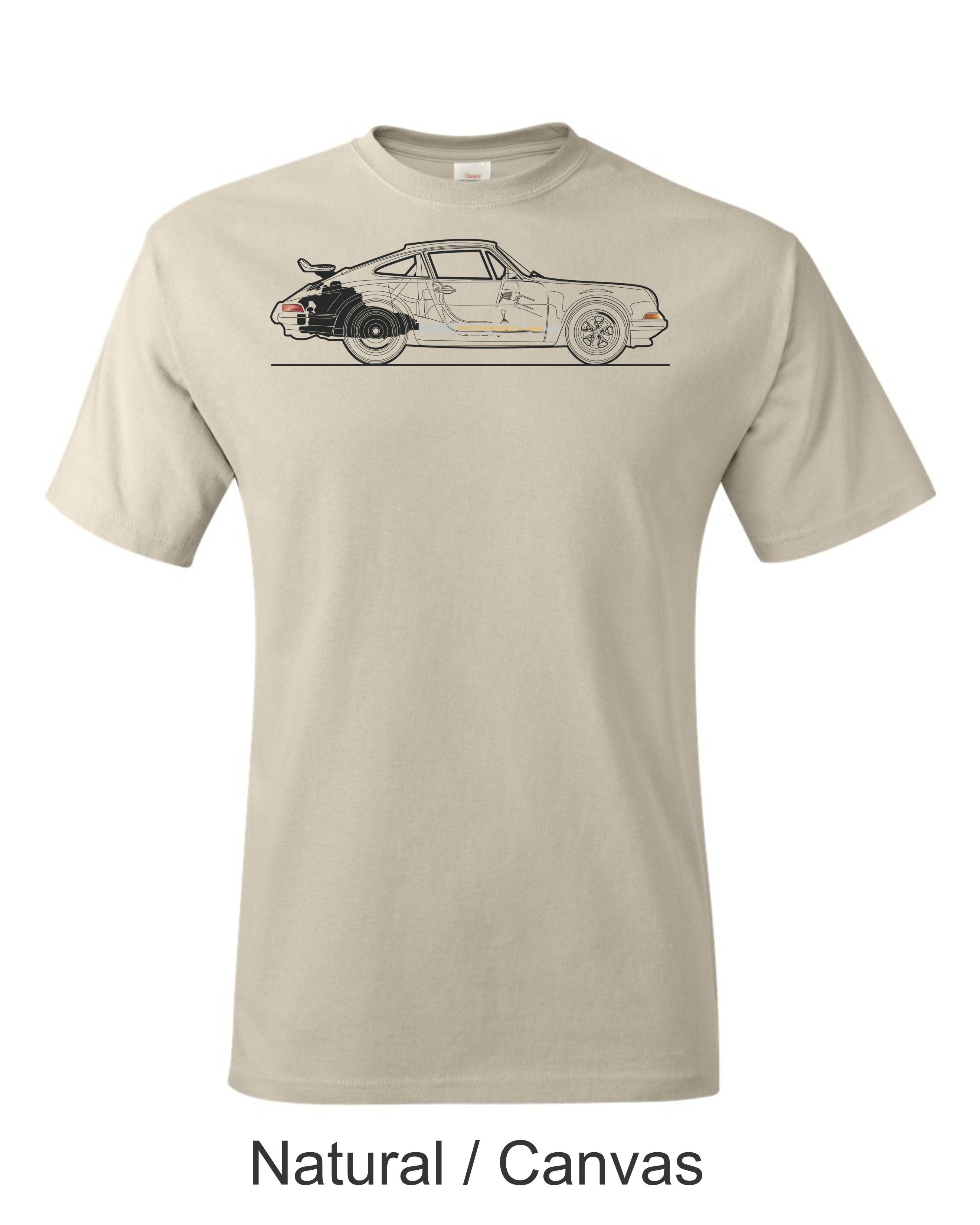 Porsche 911 Line drawing printed on mens shirt. Gift for sports car guy.