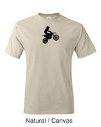 Kid Dirt bike rider drawing printed on men's shirt.  Kid riding dirtbike / motocross. Free Shipping.