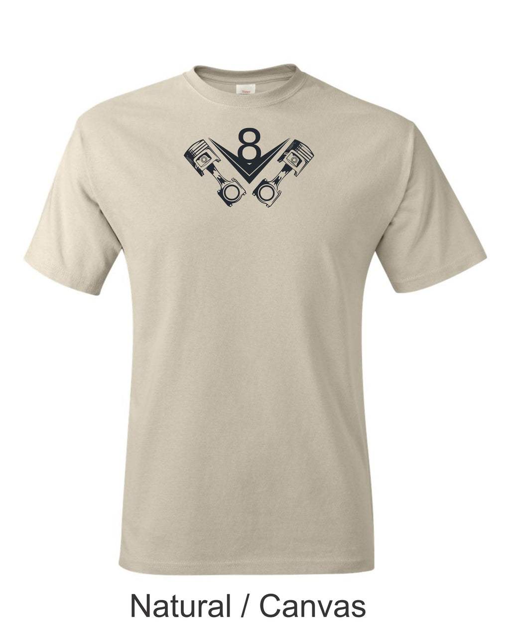 Vintage V8 and pistons print on mens shirt. Classic Hot Rod sign drawing