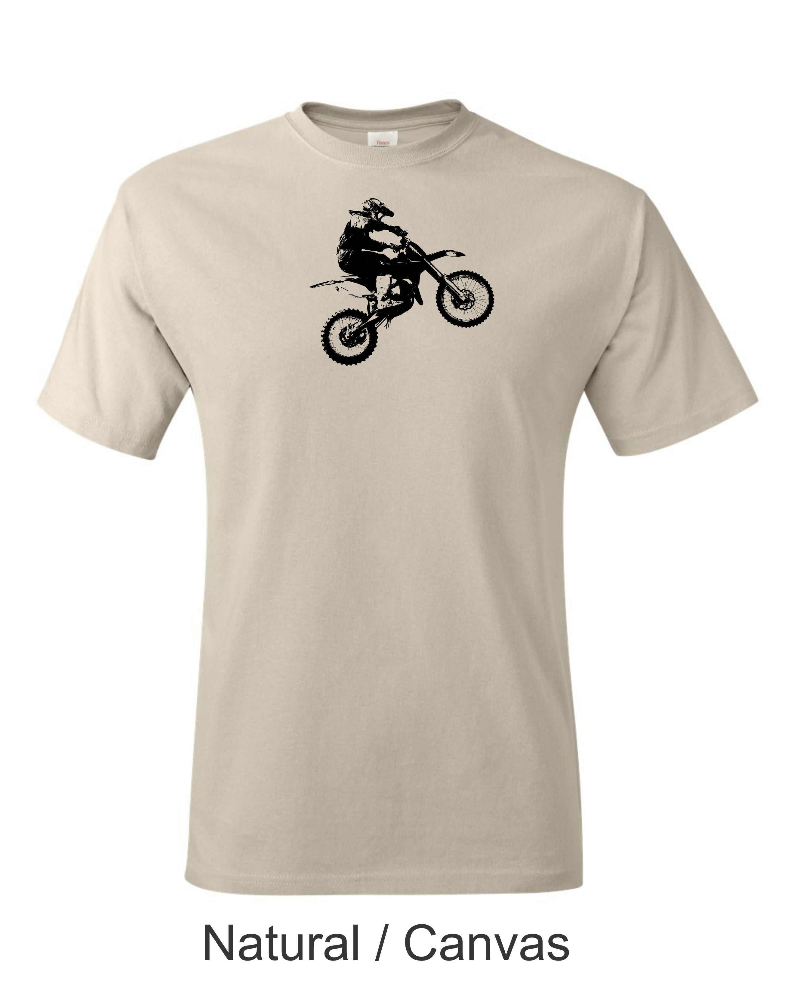 Motocross bike printed on men's shirt.  great for the dirtbike rider.