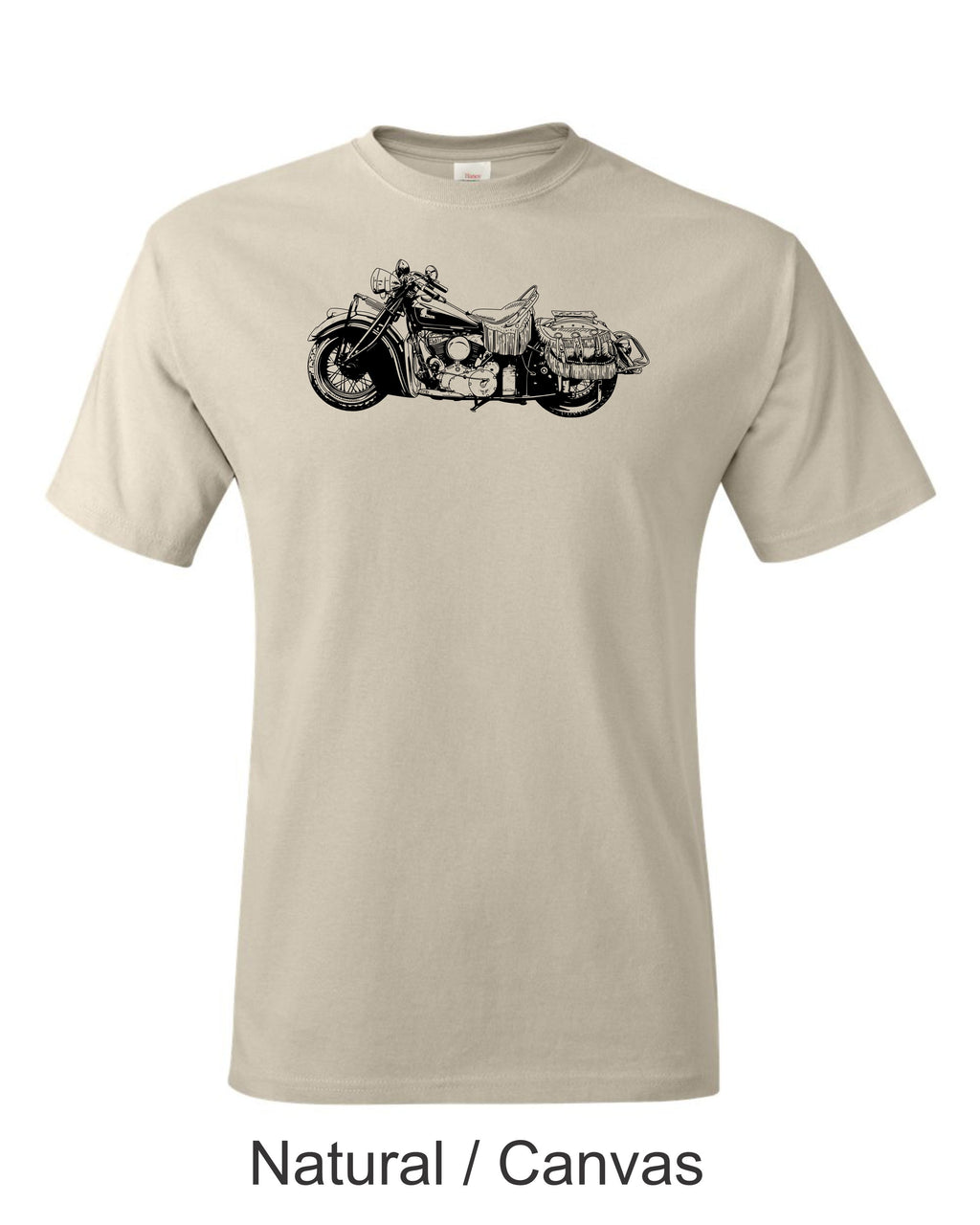Indian motorcycle drawing printed on men's shirt. Classic 50's Harley motorcycle.