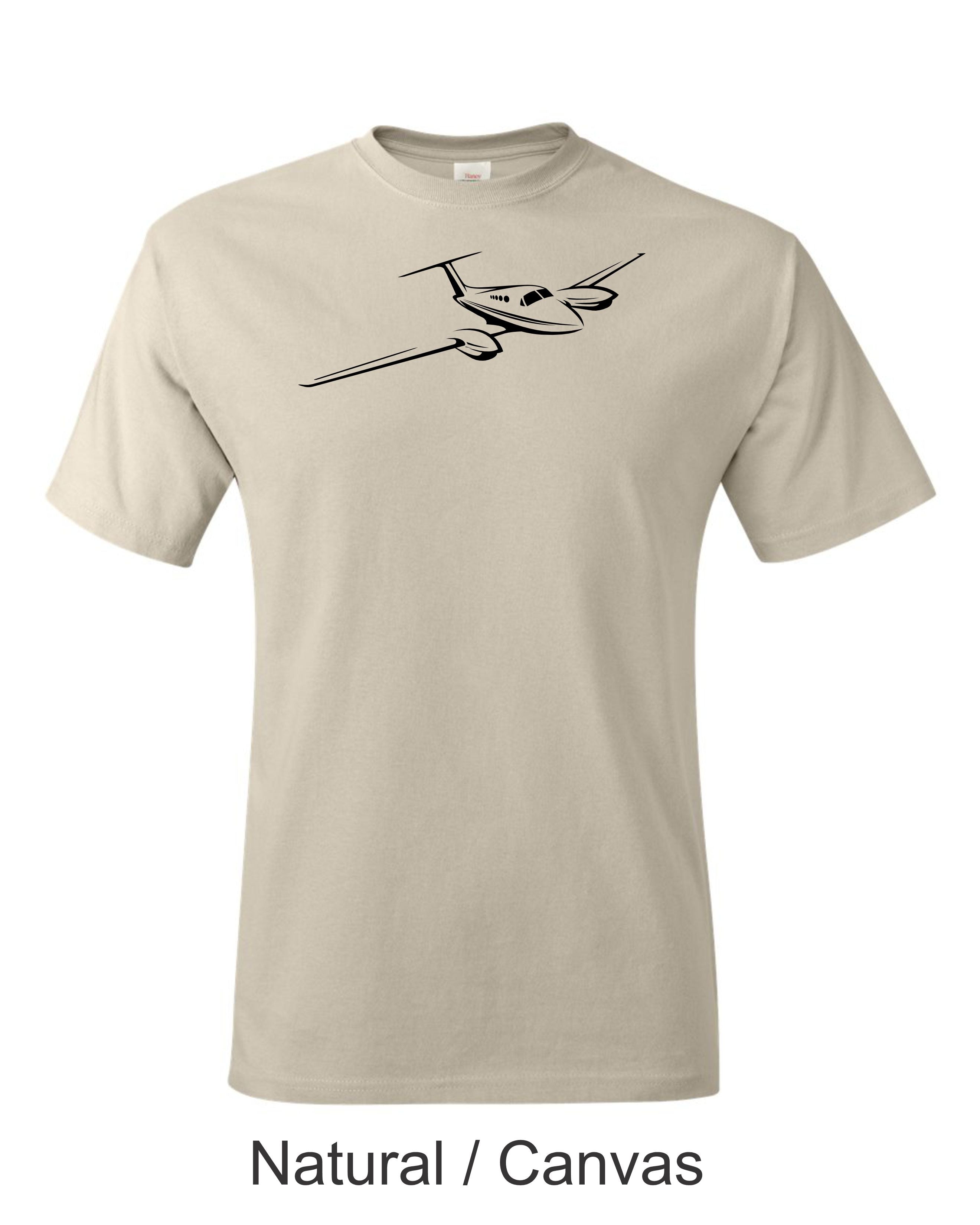 Piper Twin airplane drawing printed on men's shirt. Free Shipping