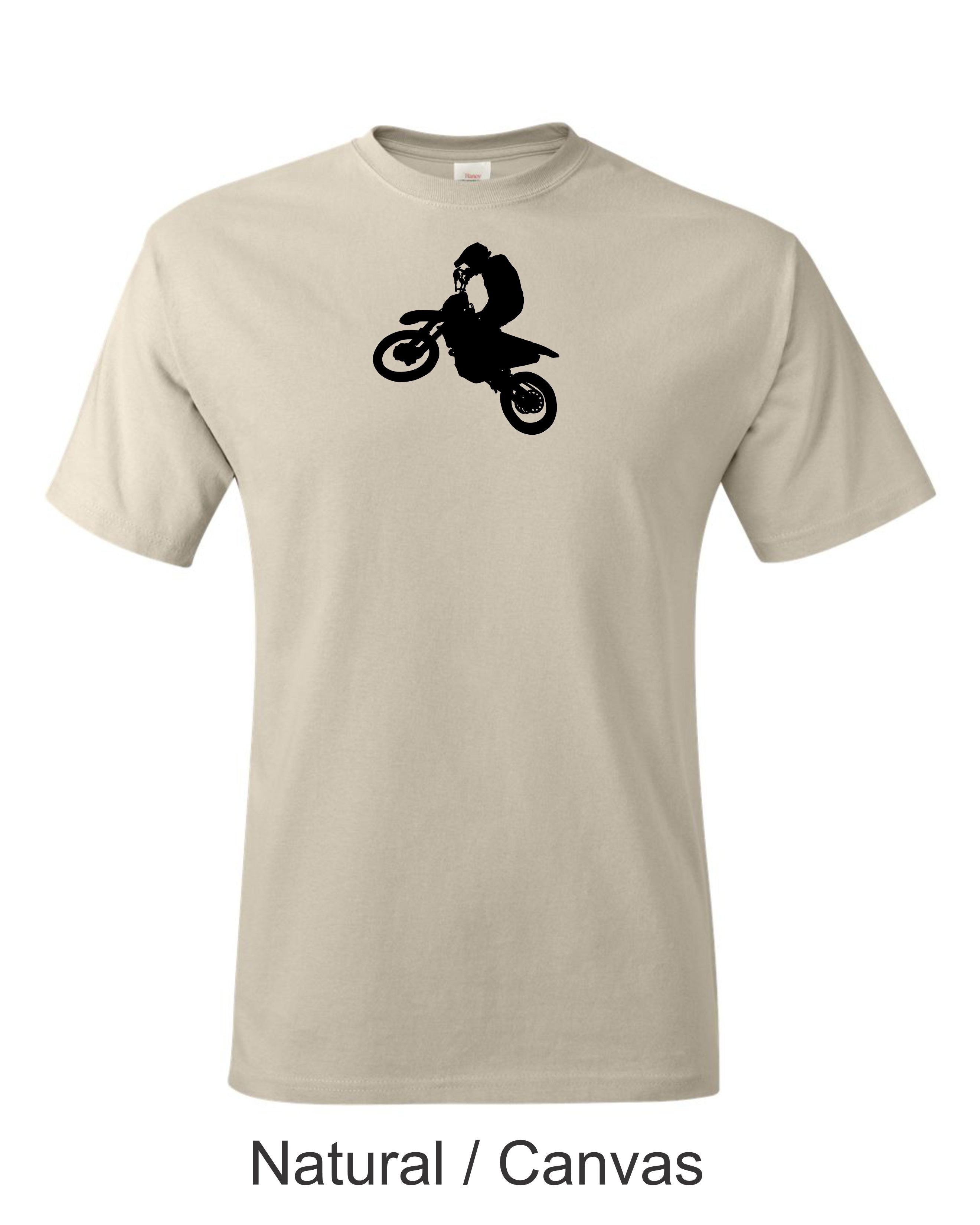 Dirtbike rider printed on mens shirt. Great for desert, motocross rider.