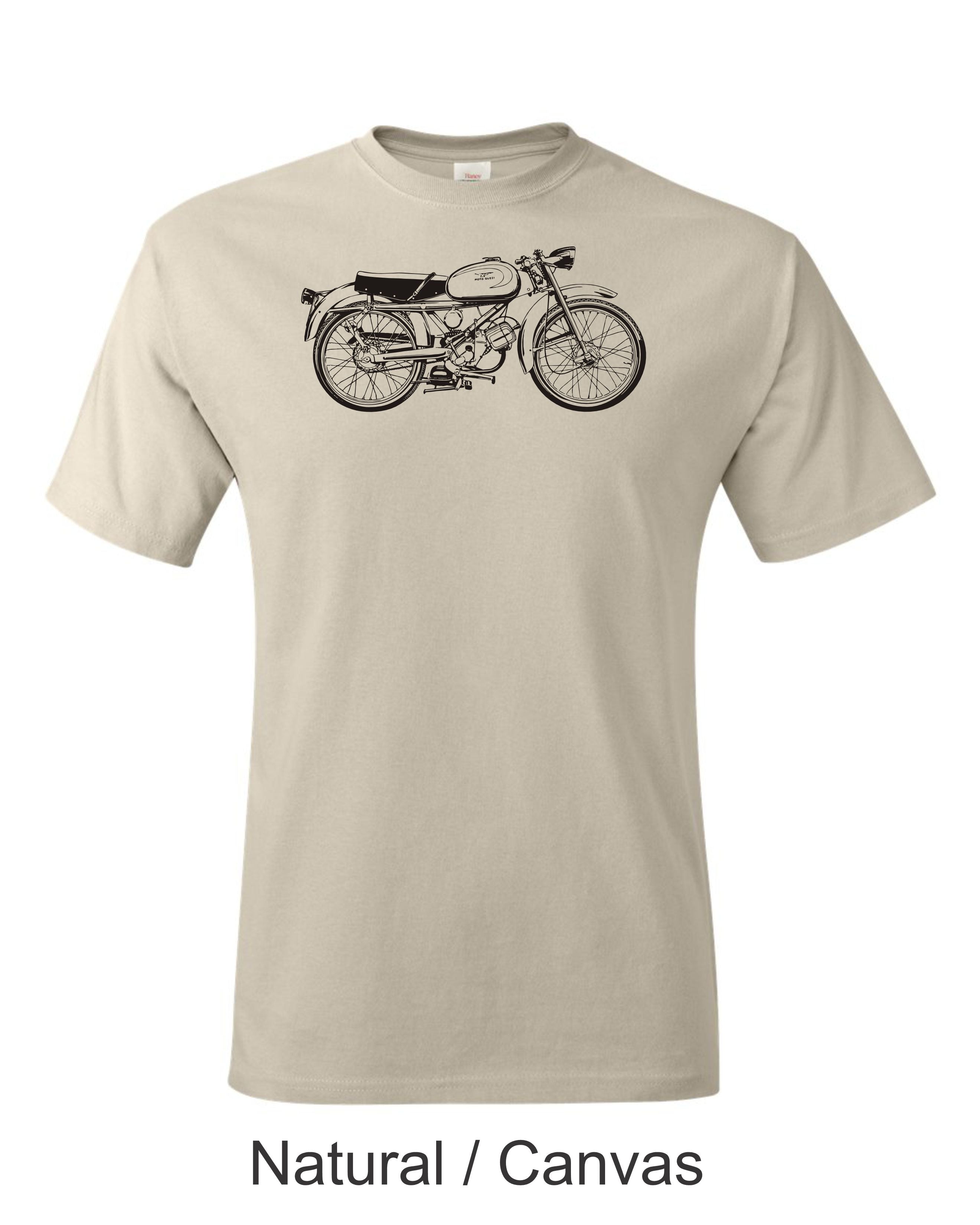 Moto Guzzi Cardellino Printed Men's T-shirt.  Great Gift for the classic motorcycle fan.  Free Shipping