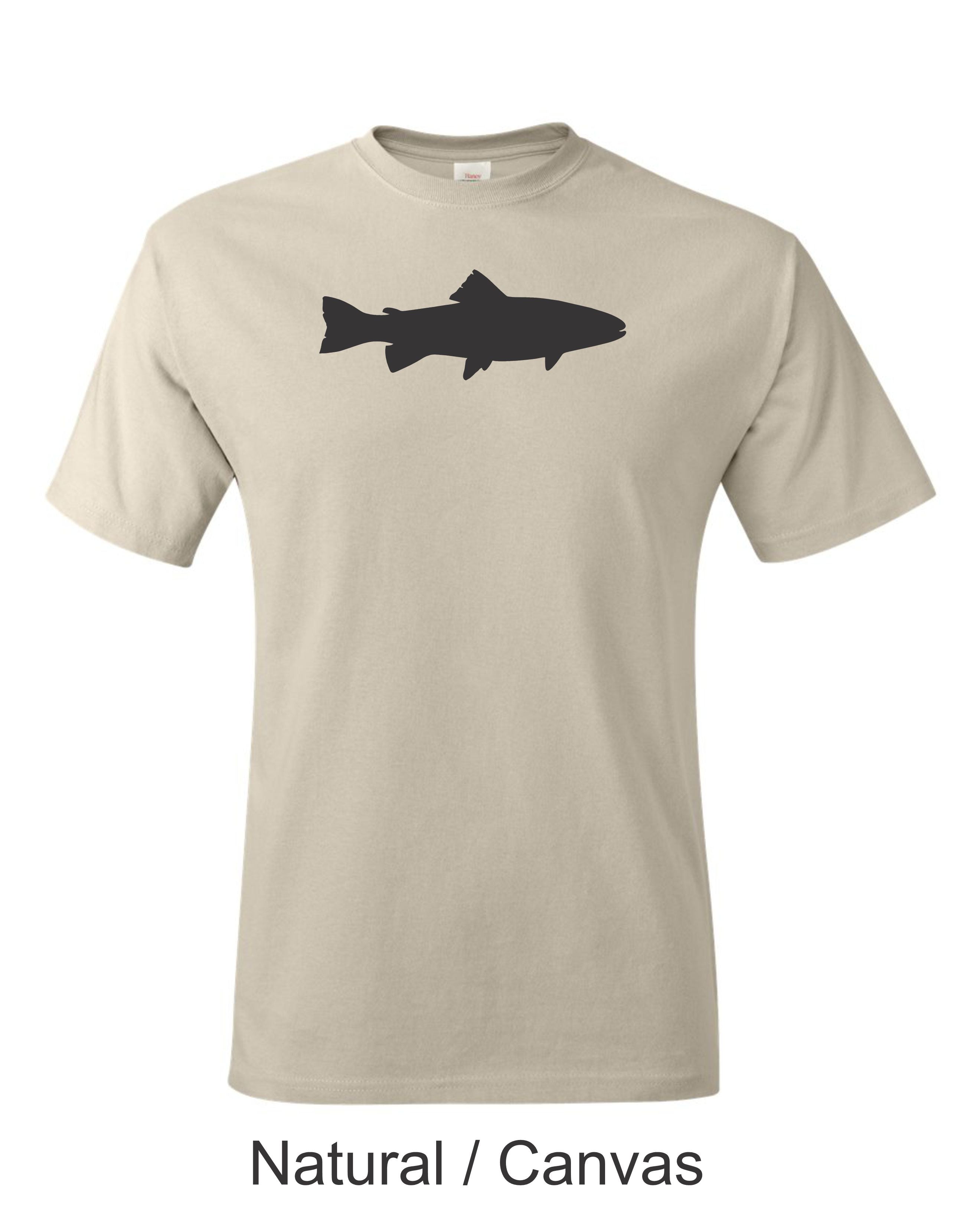Trout Silhouette printed on mens shirt.  Great gift for the fisherman.
