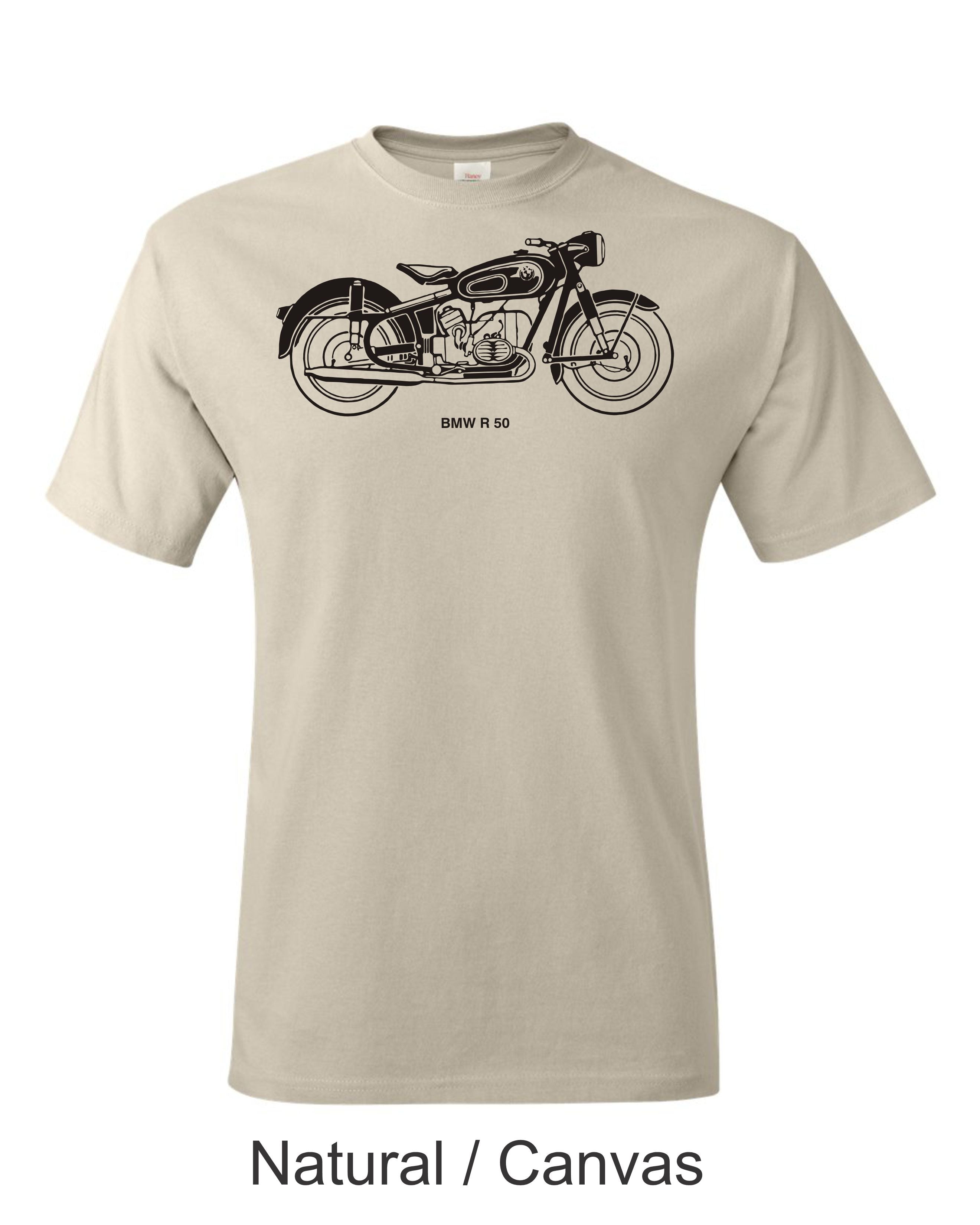 BMW R 50 motorcycle Drawing printed on mens shirt. Great gift for the motorcycle Guy.