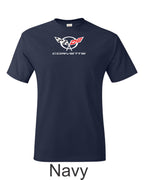 C5 Corvette Emblem printed on mens shirt. Great gift for the American Muscle car Fan.
