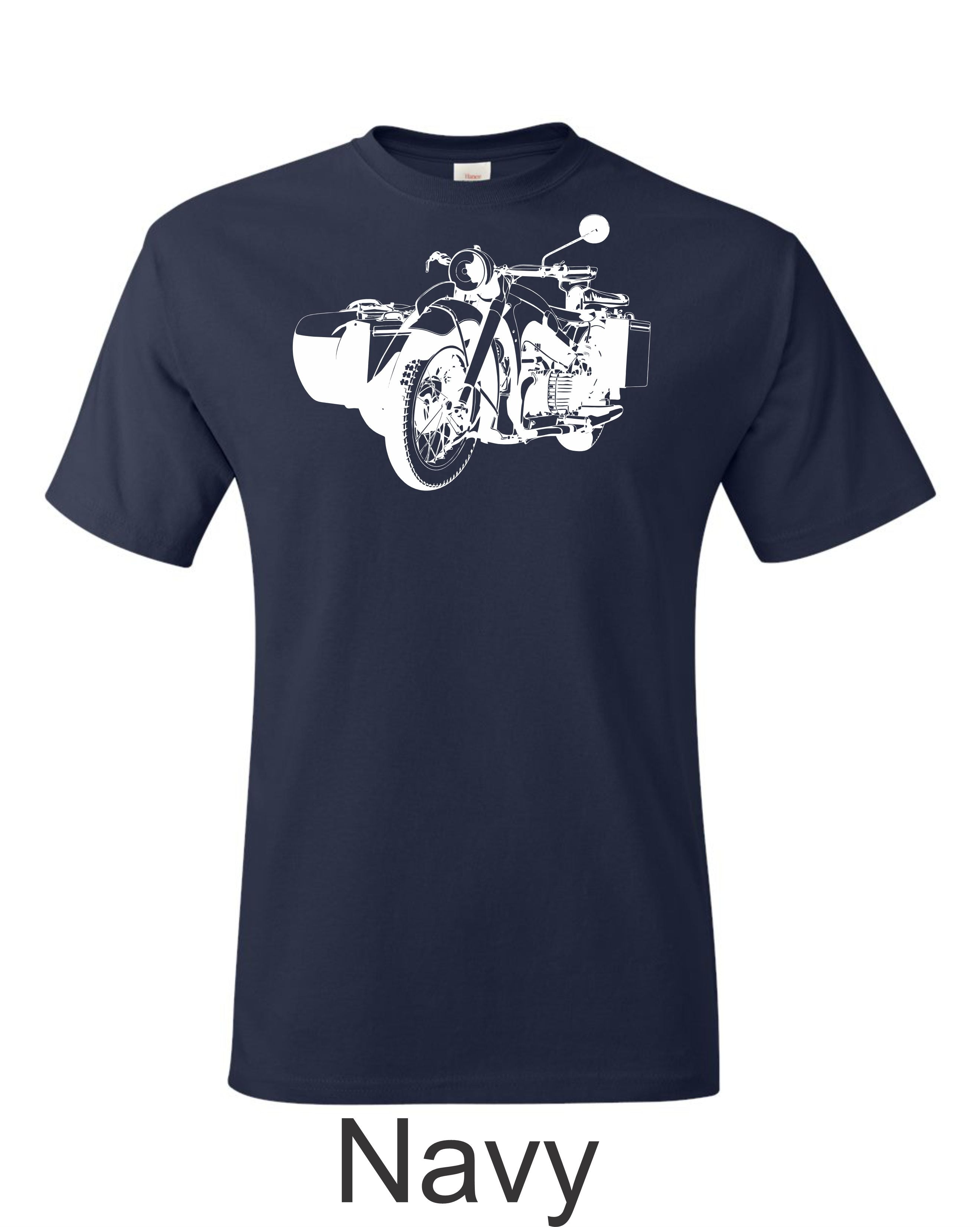 BMW R 75 Sidecar Motorcycle drawing printed on mens shirt. Great gift for the BMW guy.