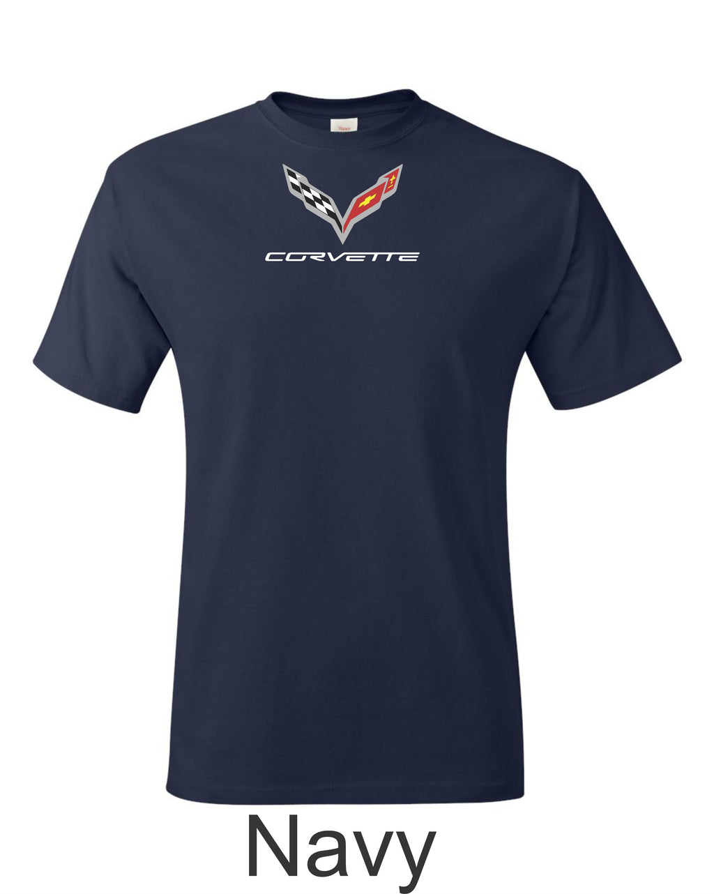 Corvette C7 Emblem printed on mens shirt. Great for the American car fan