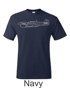 P 40 Warhawk drawing printed on men's shirt. Free Shipping. Famous WW2 fighter.