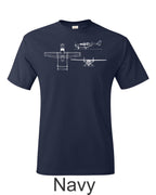 Cessna 337 Skymaster 3 view drawing printed on Men's shirt. Free shipping.