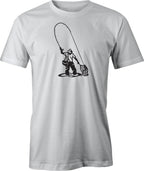 Fly fisherman netting the trout drawing printed on Men's T shirt