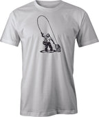 Fly fisherman netting the trout drawing printed on Men's T shirt